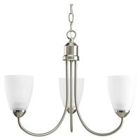 Progress Lighting 3 Light Brushed Nickel Etched Glass Shade Chandelier Light Fixture