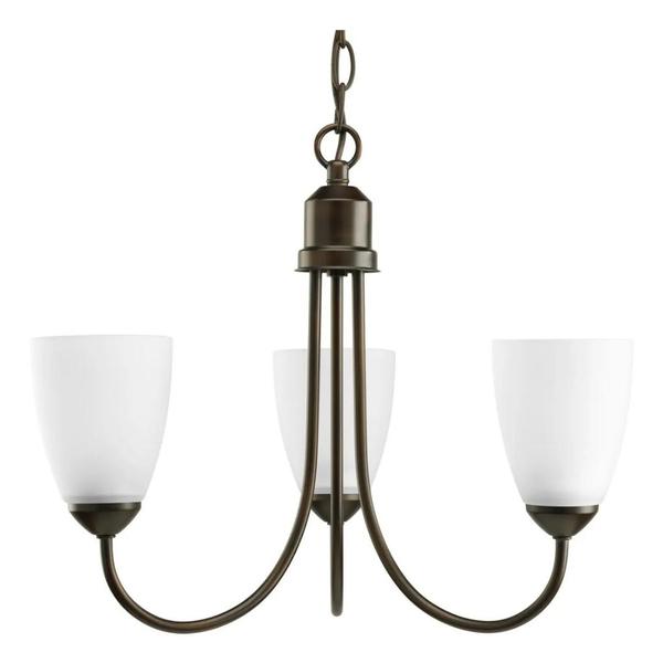 3 Light Antique Bronze Etched Glass Shade Chandelier Light Fixture