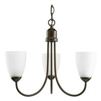Progress Lighting 3 Light Antique Bronze Etched Glass Shade Chandelier Light Fixture