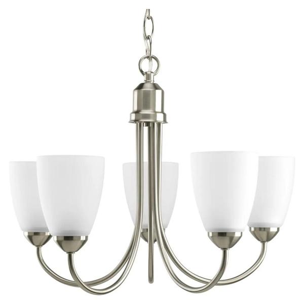 5 Light Brushed Nickel Etched Glass Shade Chandelier Light Fixture