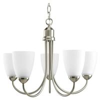 Progress Lighting 5 Light Brushed Nickel Etched Glass Shade Chandelier Light Fixture