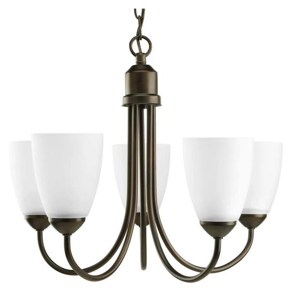 5 Light Antique Bronze Etched Glass Shade Chandelier Light Fixture