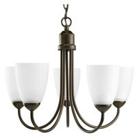 Progress Lighting 5 Light Antique Bronze Etched Glass Shade Chandelier Light Fixture
