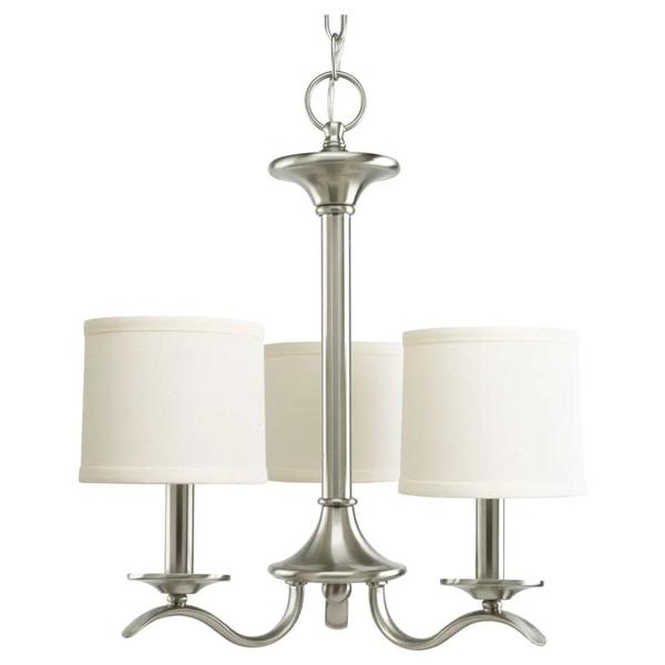 3 Light Brushed Nickel Off-White Linen Shade Chandelier Light Fixture