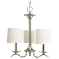 Progress Lighting 3 Light Brushed Nickel Off-White Linen Shade Chandelier Light Fixture