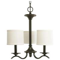 Progress Lighting 3 Light Antique Bronze Off-White Linen Shade Chandelier Light Fixture