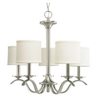 Progress Lighting 5 Light Brushed Nickel Off-White Linen Shade Chandelier Light Fixture