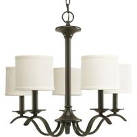 Progress Lighting 5 Light Antique Bronze Off-White Linen Shade Chandelier Light Fixture