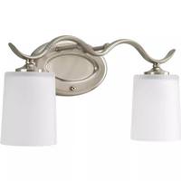 View 2 Light 120 volt Brushed Nickel Vanity Etched Glass Light Fixture