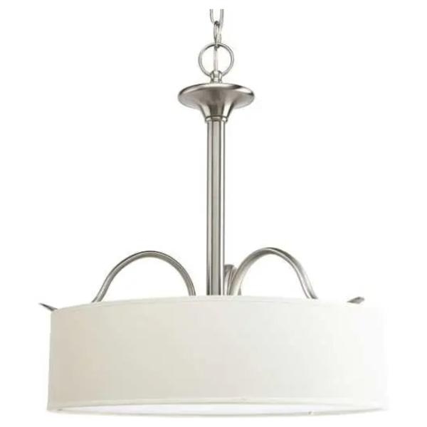 3 Light Brushed Nickel Off-white Linen Shade Acrylic Diffuser Pendant Light Fixture