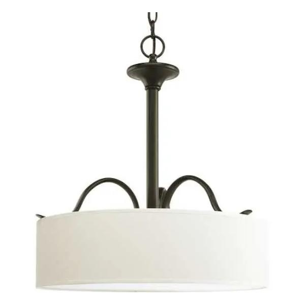 3 Light Antique Bronze Off-white Linen Shade Acrylic Diffuser Pendant Light Fixture
