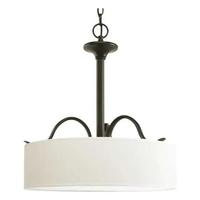 Progress Lighting 3 Light Antique Bronze Off-white Linen Shade Acrylic Diffuser Pendant Light Fixture