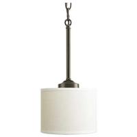 Progress Lighting 1 Light Antique Bronze Off-white Linen Shade Mini Pendant Light Fixture
