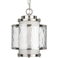 Progress Lighting 1 Light Brushed Nickel Distressed Glass with Etched Shade Hanging Lantern Light Fixture