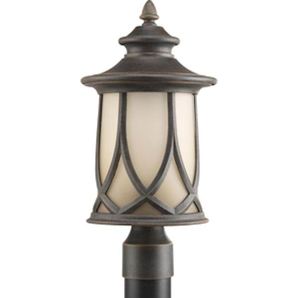 1 Light Antique Bronze with Umber Textured Glass Resort Post Top Light Fixture