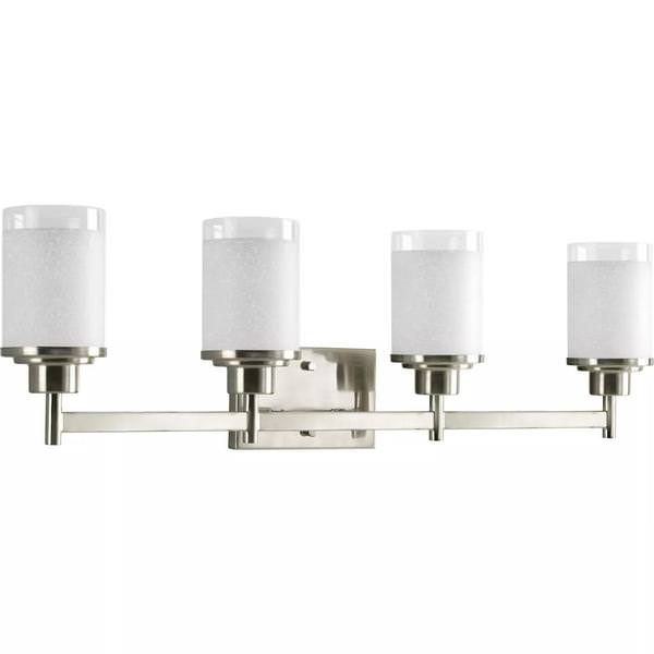 4 Light 120 volt Brushed Nickel Vanity Etched Linen With Clear Edge Glass Light Fixture