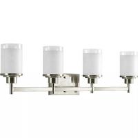 Progress Lighting 4 Light 120 volt Brushed Nickel Vanity Etched Linen With Clear Edge Glass Light Fixture