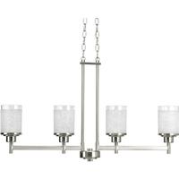 Progress Lighting 4 Light Brushed Nickel Linen With Clear Edge Glass Shade Chandelier Light Fixture