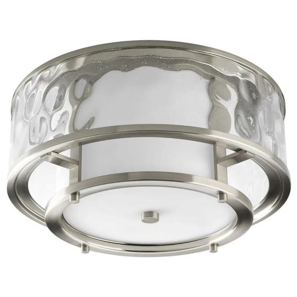 2 Light Brushed Nickel Distressed Clear/Etched Opal Glass Shade Ceiling Light Fixture