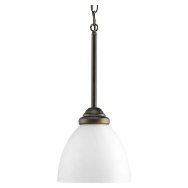 1 Light Antique Bronze Etched Glass Bell Shade Dimmable Mini Pendant Light Fixture