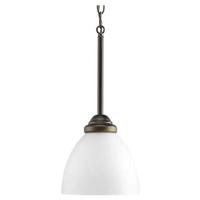 Progress Lighting 1 Light Antique Bronze Etched Glass Bell Shade Dimmable Mini Pendant Light Fixture