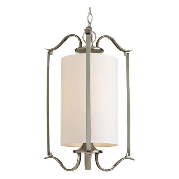 1 Light Brushed Nickel Off-white Linen Shade Pendant Light Fixture