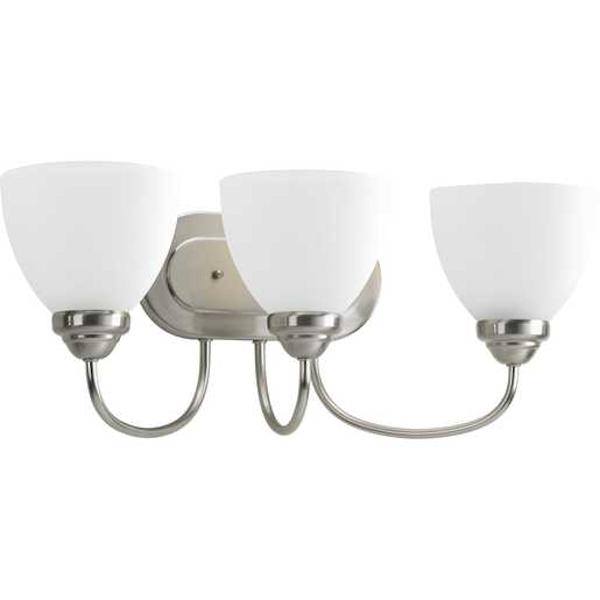 3 Light 120 volt Brushed Nickel Vanity Etched Glass Light Fixture