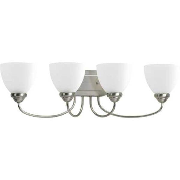 4 Light 120 volt Brushed Nickel Vanity Etched Glass Light Fixture