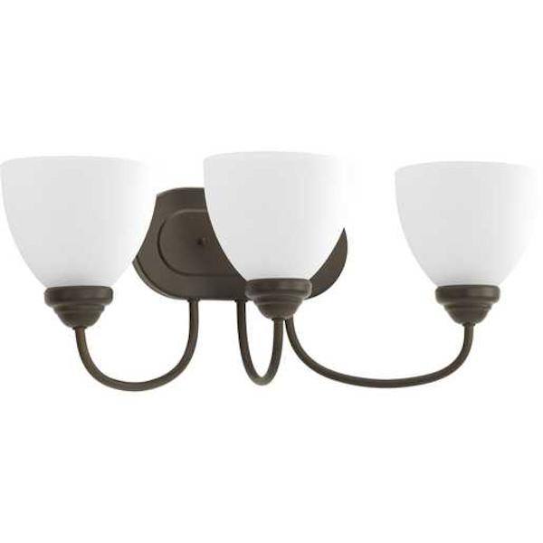 3 Light 120 volt Antique Bronze Vanity Etched Glass Light Fixture