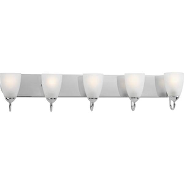 5 Light 120 volt Polished Chrome Vanity Etched Glass Light Fixture