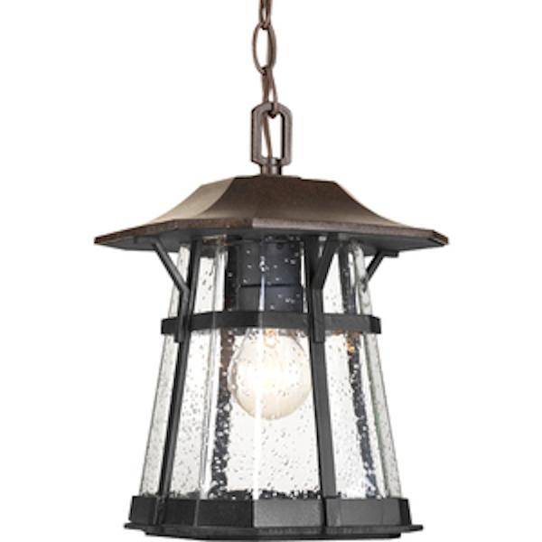 1 Light Espresso with Clear Seeded Glass Hanging Lantern Light Fixture