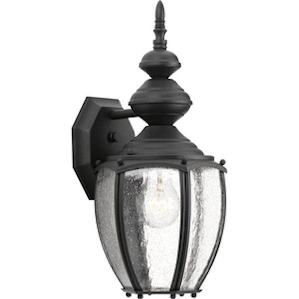 1 Light Black with Clear Seeded Glass Medium Wall Light Fixture