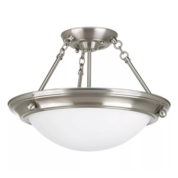 2 Light 120 volt Brushed Nickel Satin White Glass Close-to-Ceiling Light Fixture