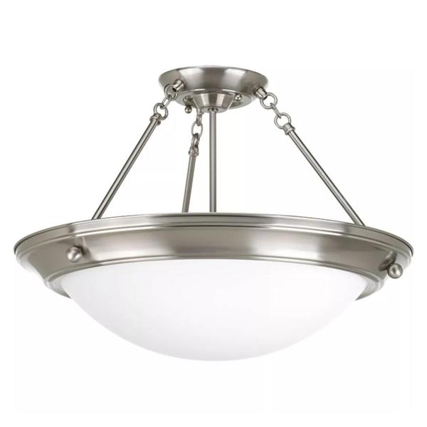 2 Light 120 volt Brushed Nickel Satin White Glass Close-to-Ceiling Light Fixture
