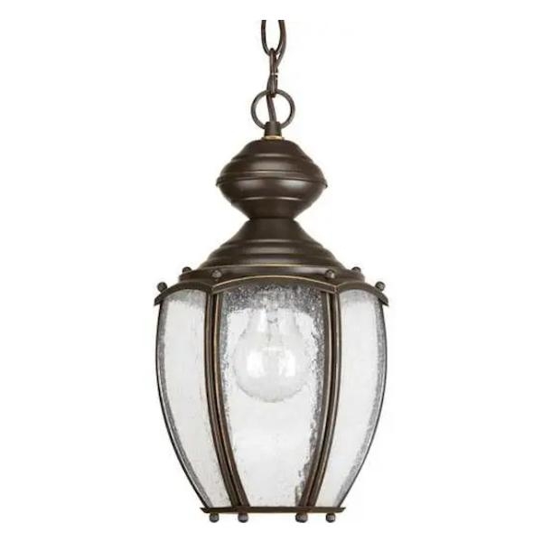 1 Light Bronze with Clear Seeded Glass Hanging Light Fixture