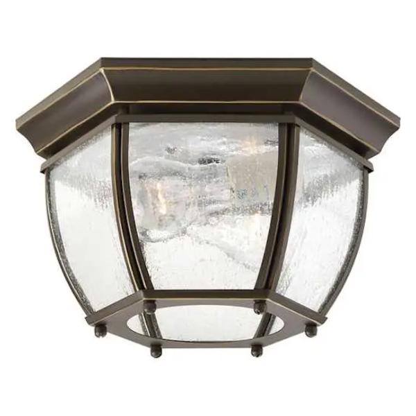 2 Light Antique Bronze with Clear Seeded Glass Wall Light Fixture