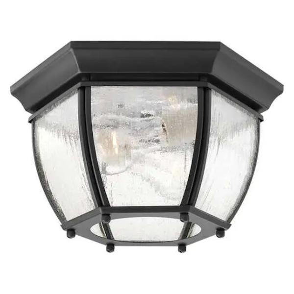 2 Light Black with Clear Seeded Glass Wall Light Fixture