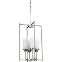 Progress Lighting 4 Light Brushed Nickel White Linen Glass Shade Pendant Light Fixture