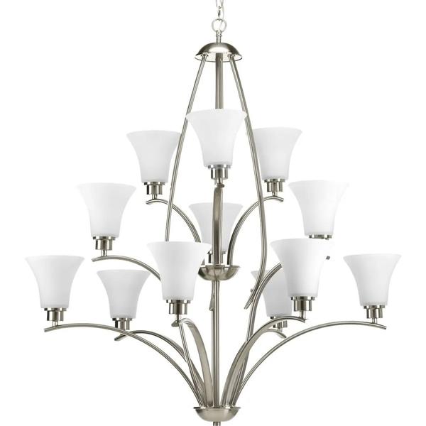 12 Light Brushed Nickel Etched Glass Shade Chandelier Light Fixture