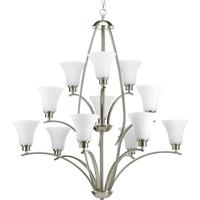 Progress Lighting 12 Light Brushed Nickel Etched Glass Shade Chandelier Light Fixture