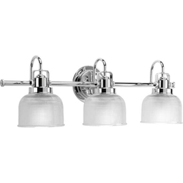 3 Light 120 volt Polished Chrome Vanity Clear Double Prismatic Glass Light Fixture