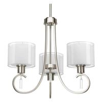 Progress Lighting 3 Light Brushed Nickel White Silk Mylar Shade Chandelier Light Fixture