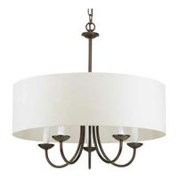 Progress Lighting 5 Light Antique Bronze White Textured Linen Shade Chandelier Light Fixture