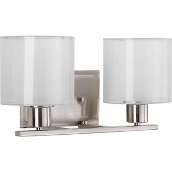2 Light 120 volt Brushed Nickel Vanity White Silk Mylar Glass Light Fixture