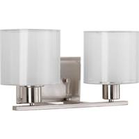 View 2 Light 120 volt Brushed Nickel Vanity White Silk Mylar Glass Light Fixture
