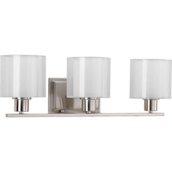 3 Light 120 volt Brushed Nickel Vanity White Silk Mylar Glass Light Fixture