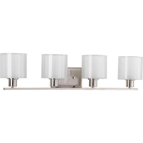 4 Light 120 volt Brushed Nickel Vanity White Silk Mylar Glass Light Fixture