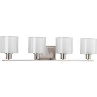 Progress Lighting 4 Light 120 volt Brushed Nickel Vanity White Silk Mylar Glass Light Fixture