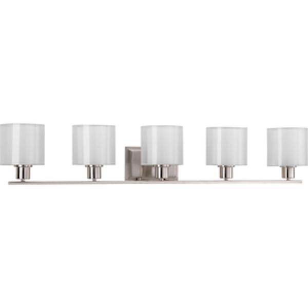 5 Light 120 volt Brushed Nickel Vanity White Silk Mylar Glass Light Fixture