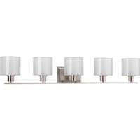 Progress Lighting 5 Light 120 volt Brushed Nickel Vanity White Silk Mylar Glass Light Fixture